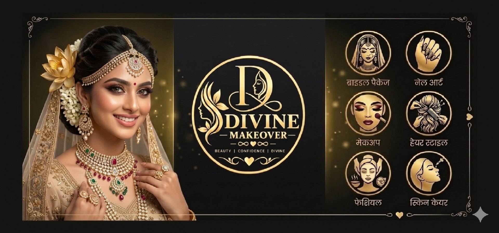 Divine MakeOver services: bridal package, nail art, makeup, hair style, facial and skin care