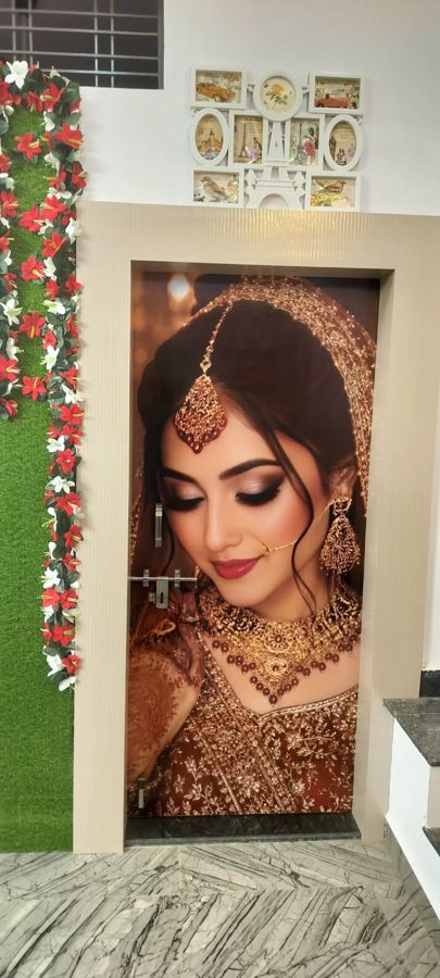Bridal makeup display at the studio entrance - Divine MakeOver, Mandla